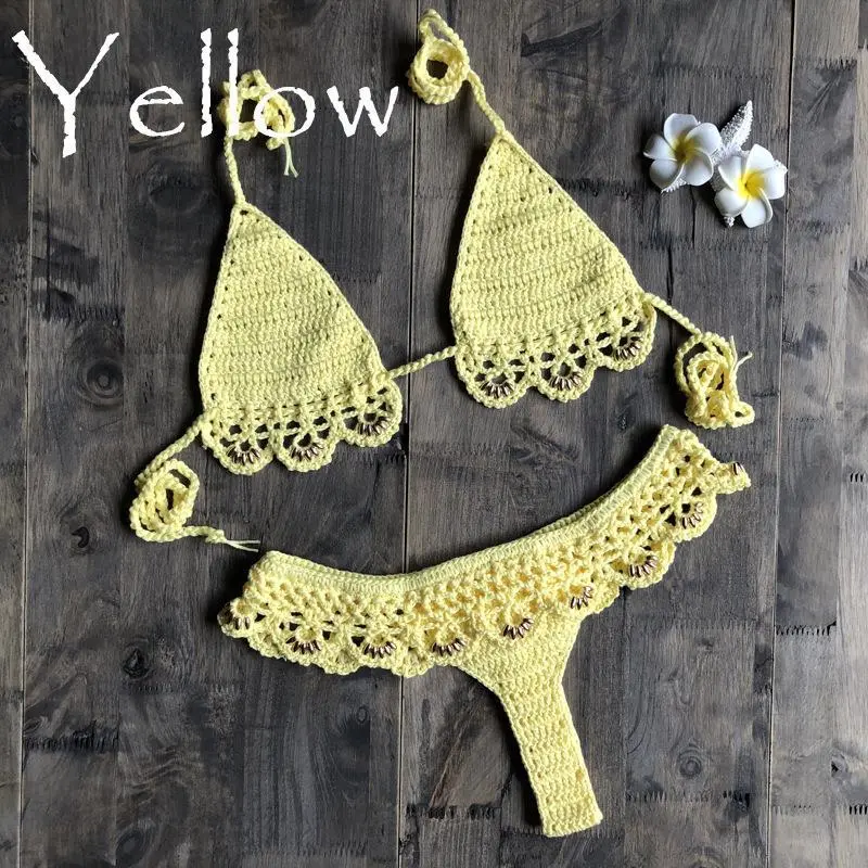 Beach Bikini Handmade Accessories Split Swimsuit - Yellow