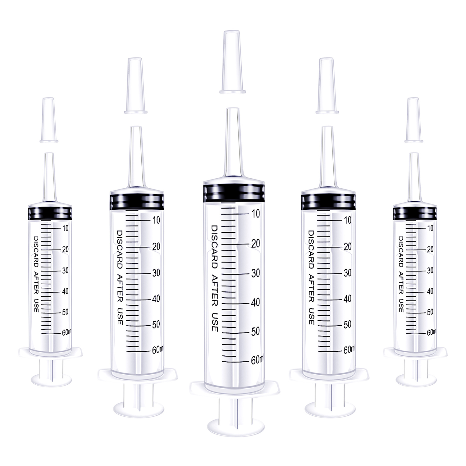 5Packs 60ml Syringe For Industrial, Scientific, Measuring, Watering, Pet Feeding, Liquid Refilling And Dispensing