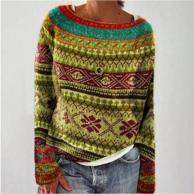 Round Neck Color Contrast Loose Fashion Pullover - Decor-Xl