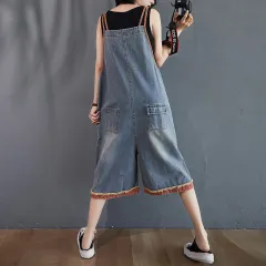 Women's New Style Loose And Slim Three-point Wide Leg Denim Overalls - Orange - View 1
