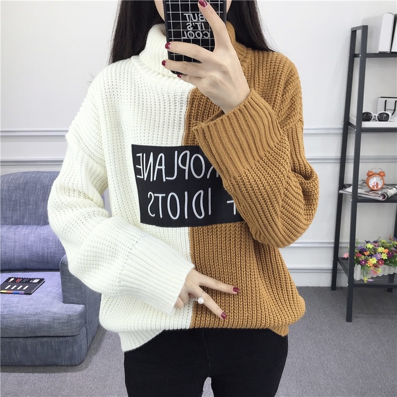 Title 5, High-Neck Thick Sweater Girl Student Korean Sty...