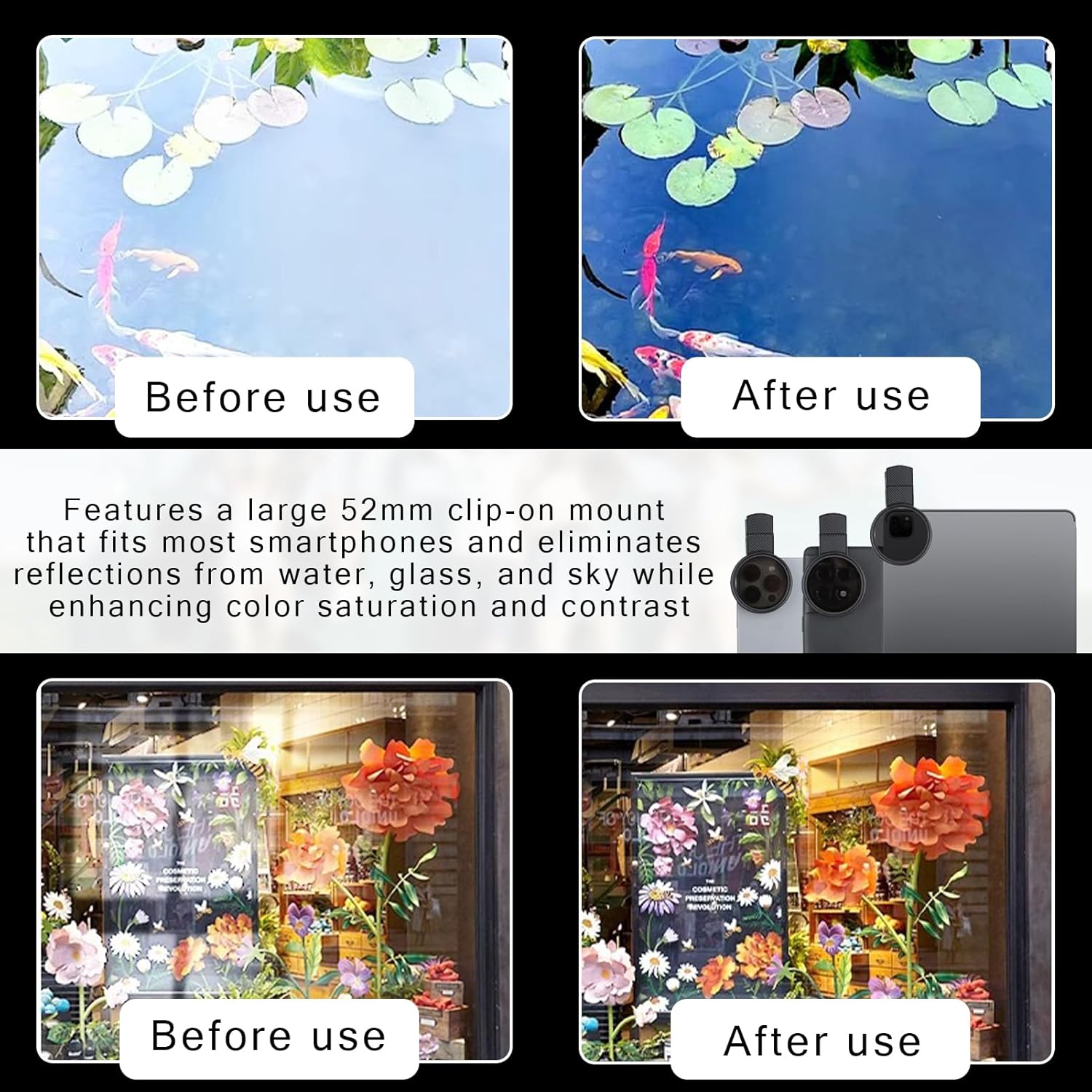 52mm Professional Phone Camera Clip With Macro Lens CPL Star Variable ND Filter For All Smartphones Aluminum Alloy Thread - With CPL Filter,Round Hole thumbnail 4