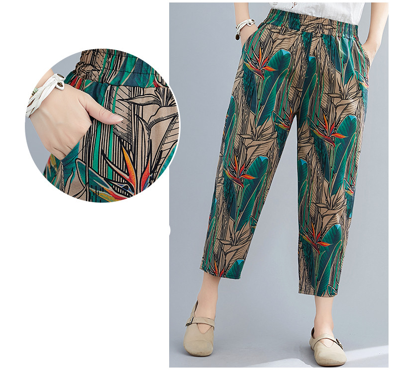 Title 12, Printed Cotton Linen Pants Women