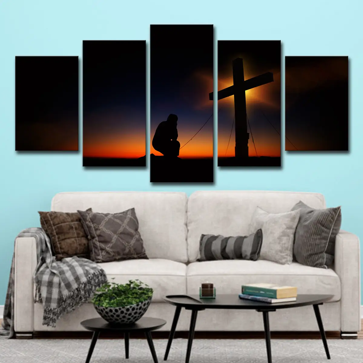 Sunset Christ Cross Living Room Decoration Oil Painting
