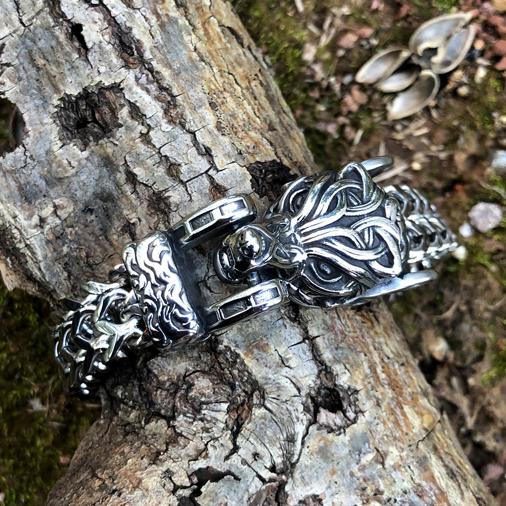 Mens Vintage Fashion Titanium Steel Viking Bracelet