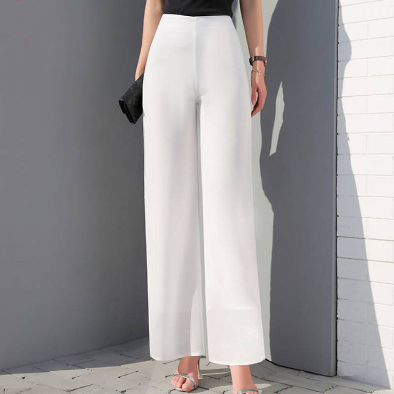 Temperament Commuter High Waist Black Irregular Loose Chiffon Wide Leg Pants