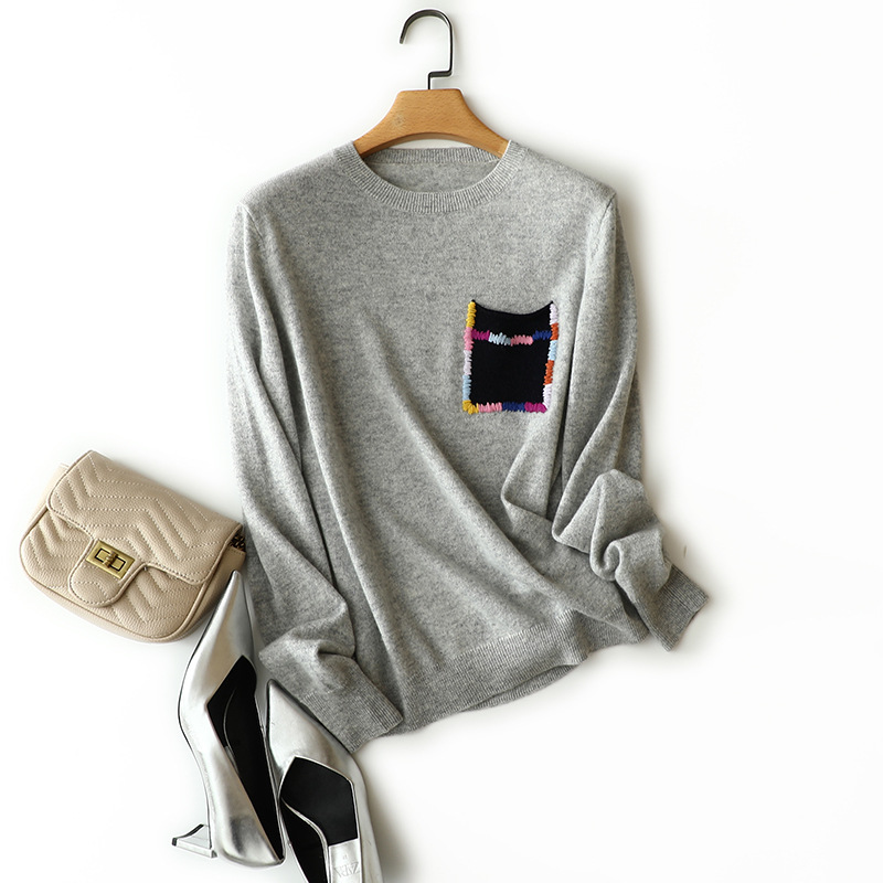 Crew Neck Bottoming Shirt Sweater Embroidery