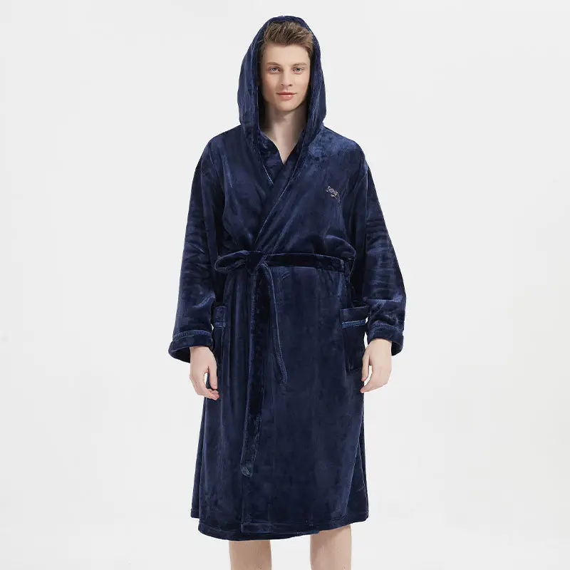 Fashion Navy Flannel Nightgown for Men