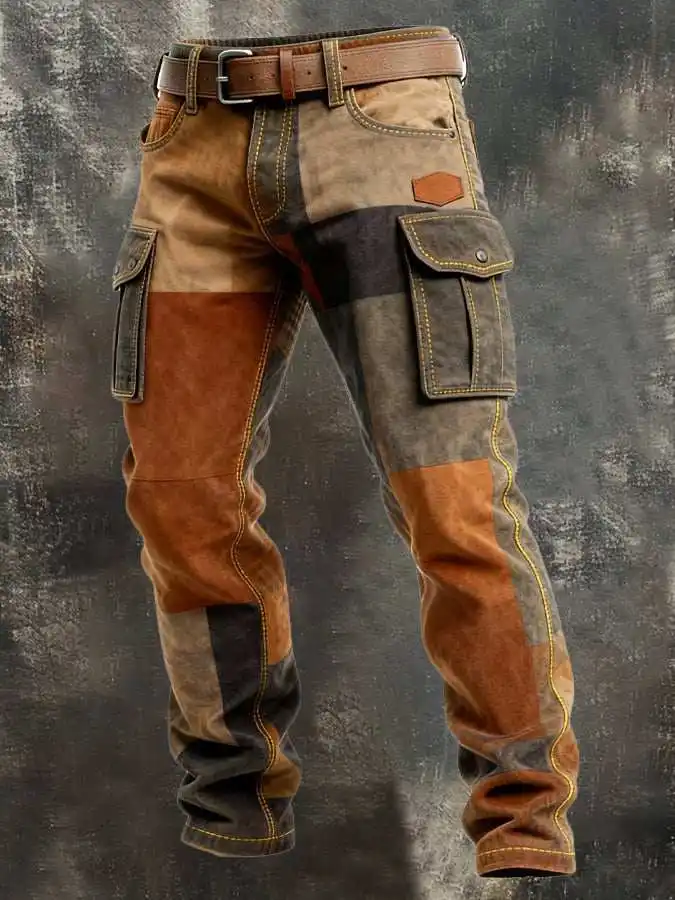 Vintage Stripe Patchwork Men Cargo Pants