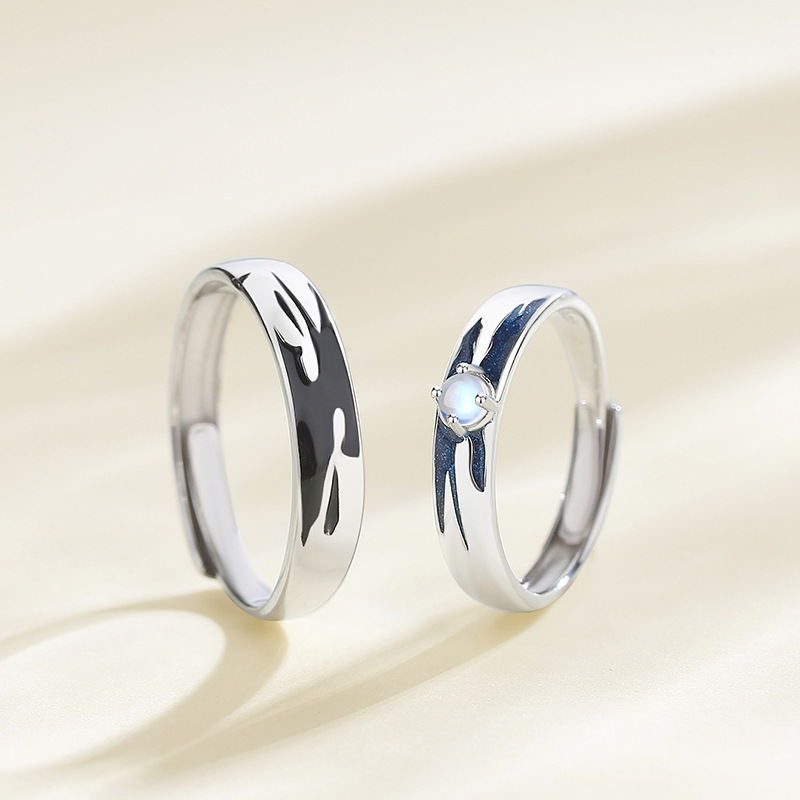Love Abyss Couple Sterling Silver Small Moonlight Stone Ring