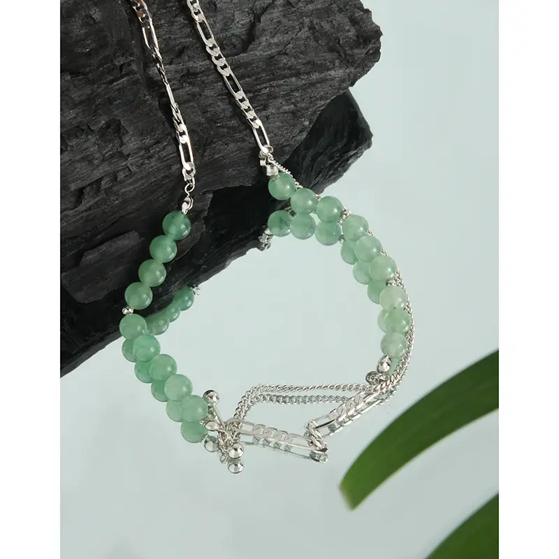 Temperament Wild Natural Green Aventurine Necklace Female Clavicle Chain