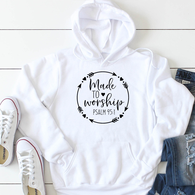 Title 2, New Made To Worship Letter Casual Hooded Sweater