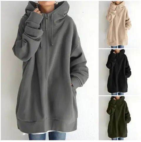 Women's Fuzzy Hoodies Long Sport Pullover Hoodie Full-Zip Sweatshirt
