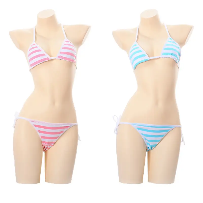Blue White White Striped Lace-Up Mini Bikini
