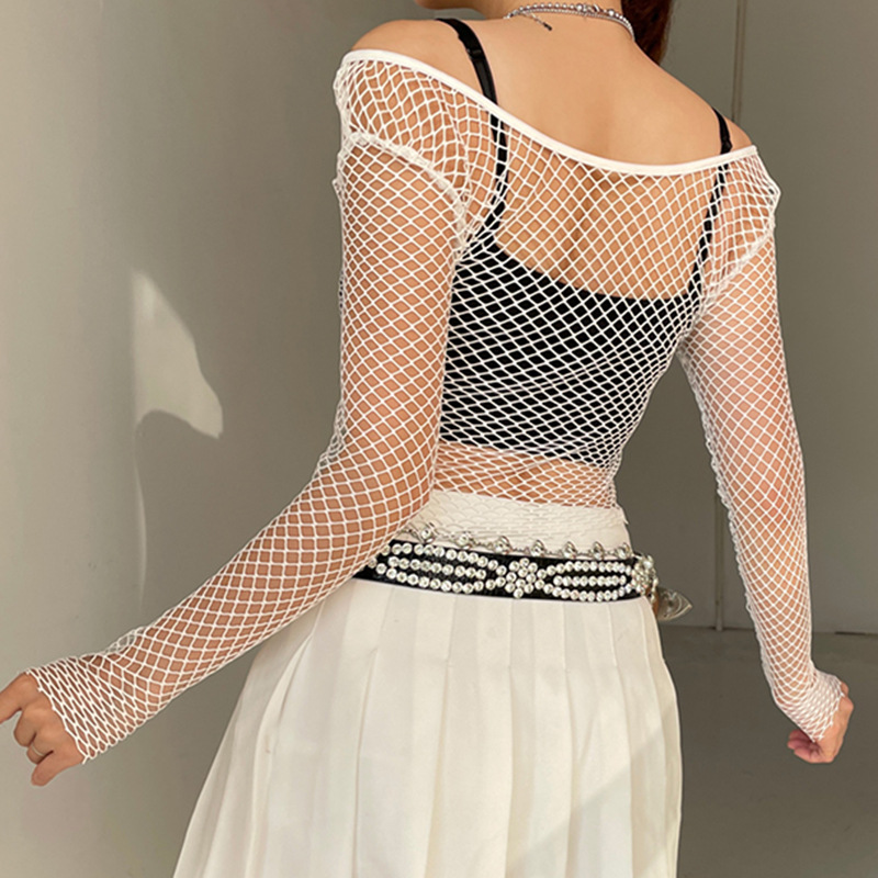 Women's New Fashion Hollow Mesh One-Shoulder Top