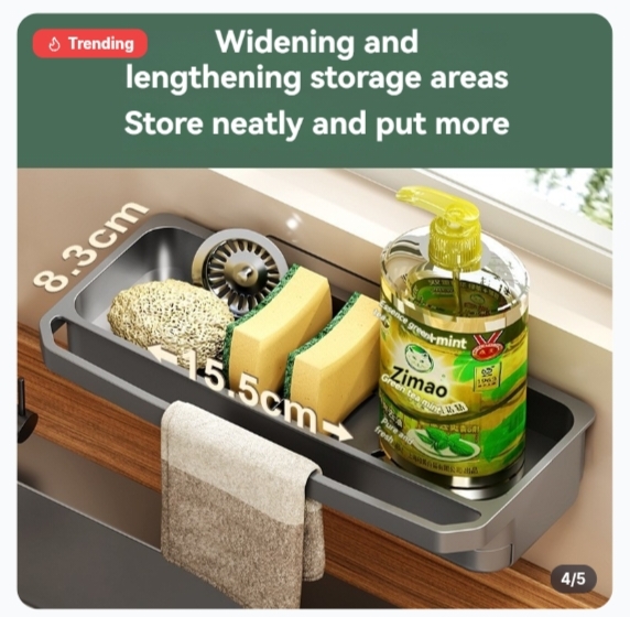 Nail-Free Wall Mounted Kitchen Sink Sponge Holder Drain Rack Countertop Soap Towel Organizer 5