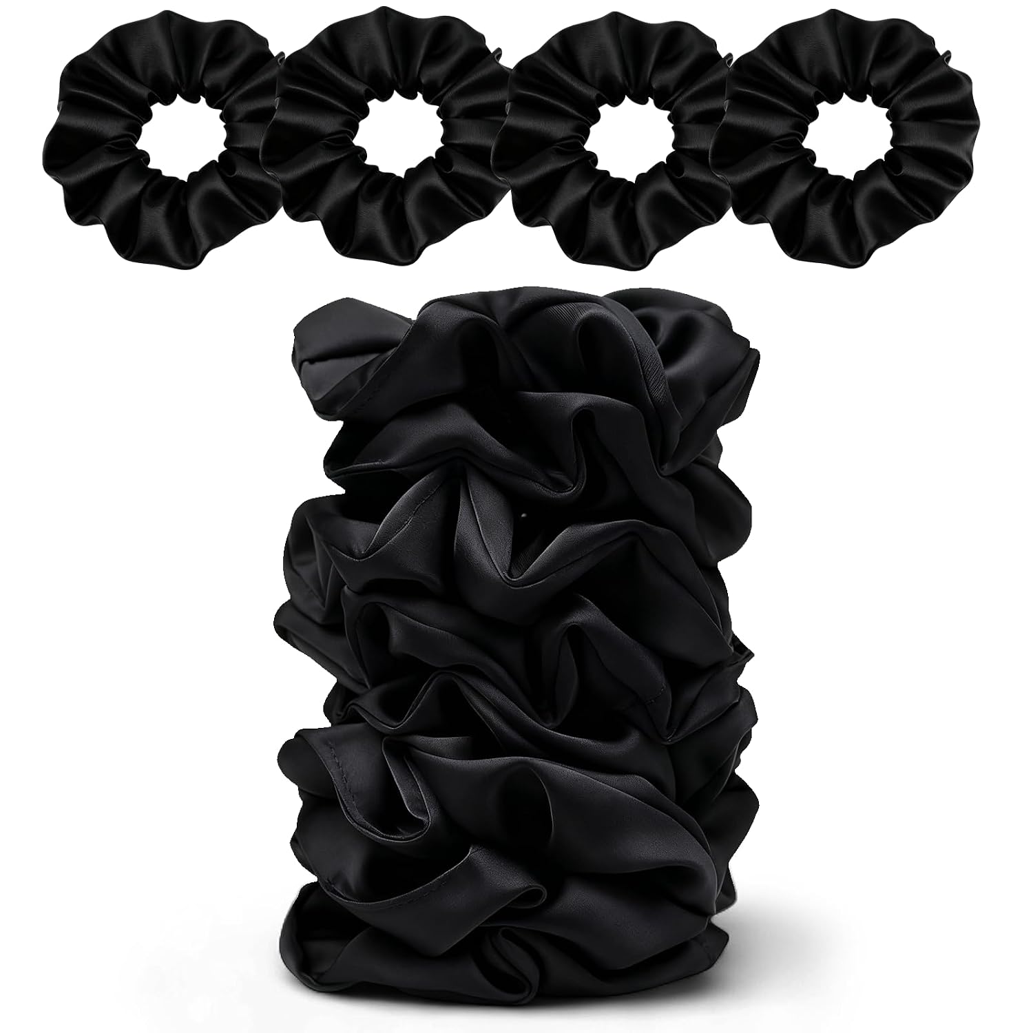 8 PCS Preto Cetim Scrunchies Para As Mulheres Laços de Cabelo De Seda Macia Sem Vincular Bandas Elásticas Para o Cabelo Grosso e Fino