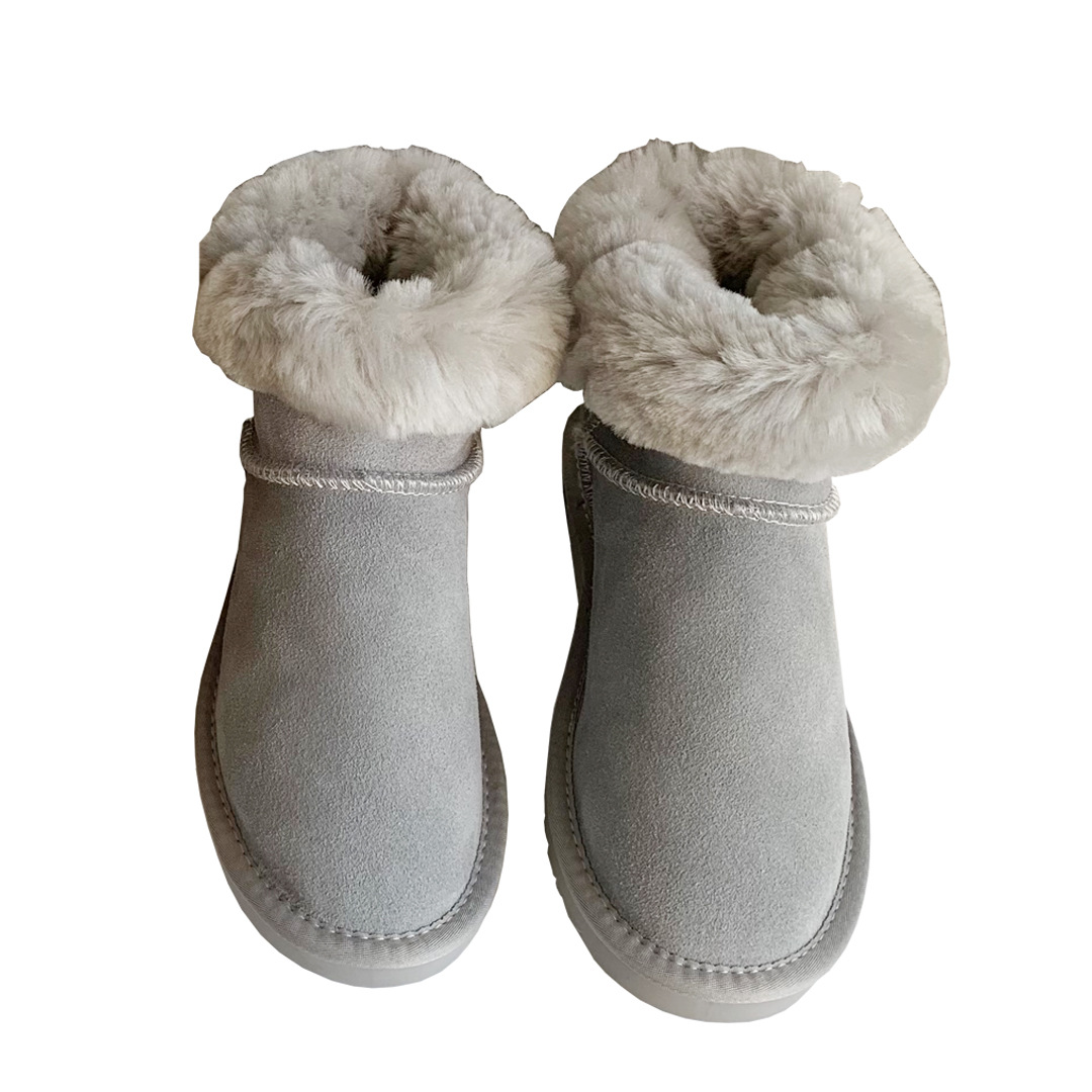 Snow Boots Women's Leather Platform With Short Fleece Tube