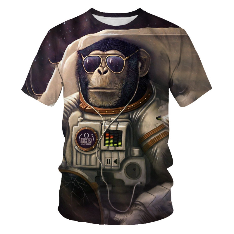 Title 2, 3D Digitaldruck Affe T-Shirt Herren Rundhals Ku...