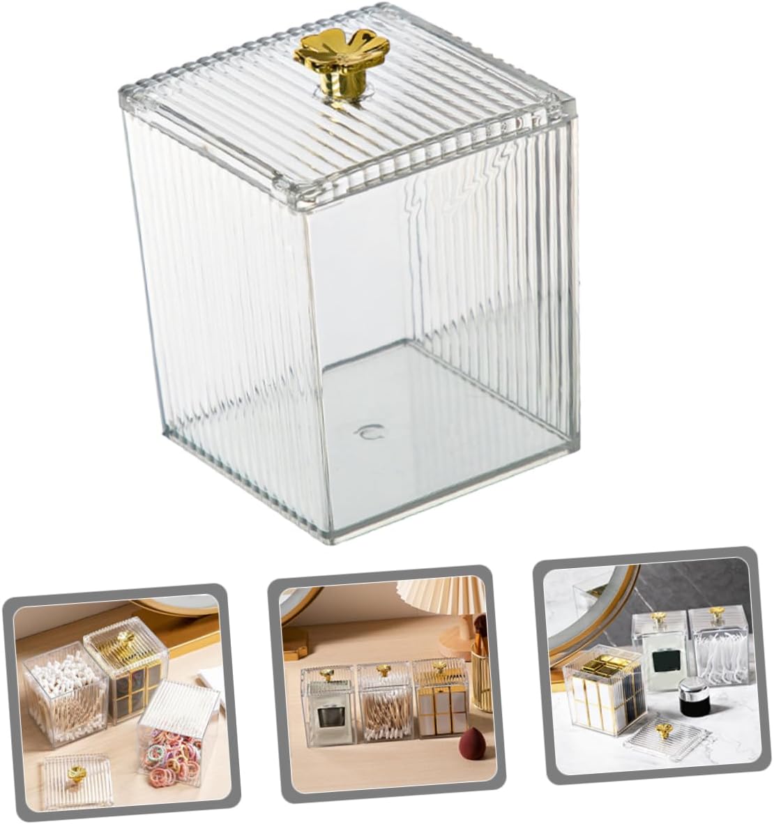 Lidded Cotton Pad Organizer  Acrylic Desktop Storage Box For Swabs, Balls & Pads Dust Protection
