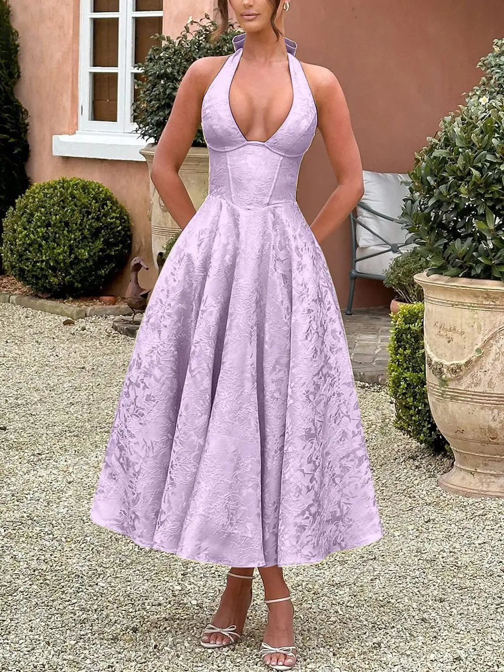 European And American V Neck Halter Jacquard