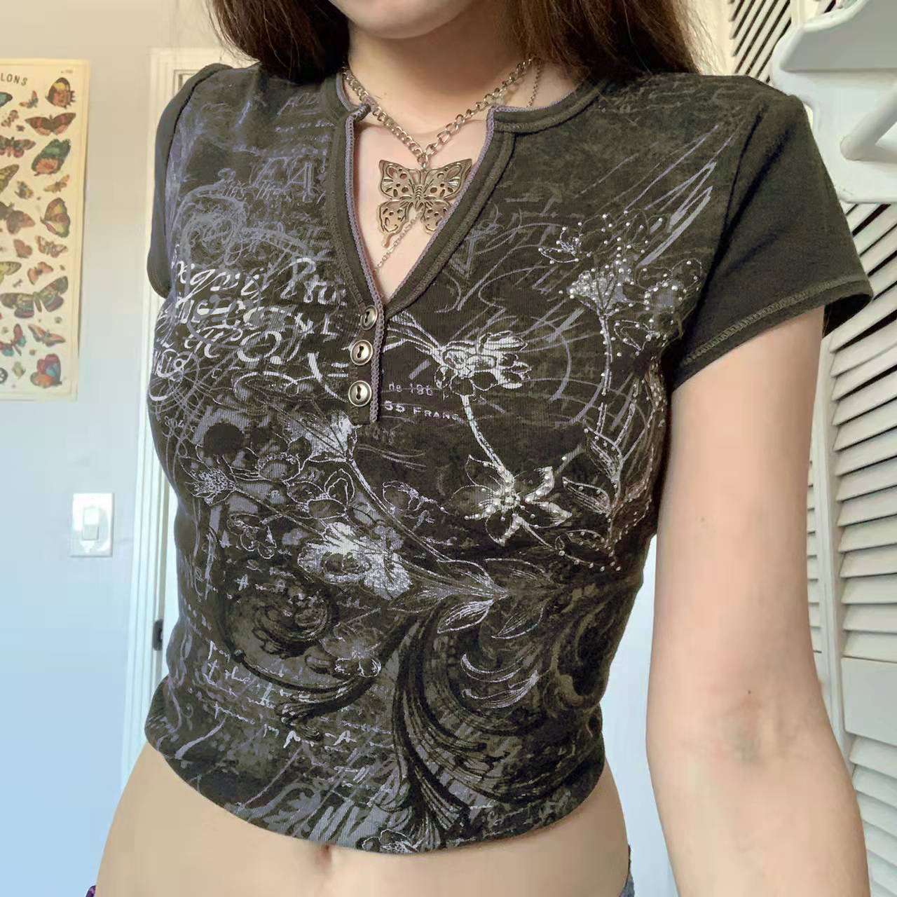 Women's Digital Printing Slim Short Sleeve