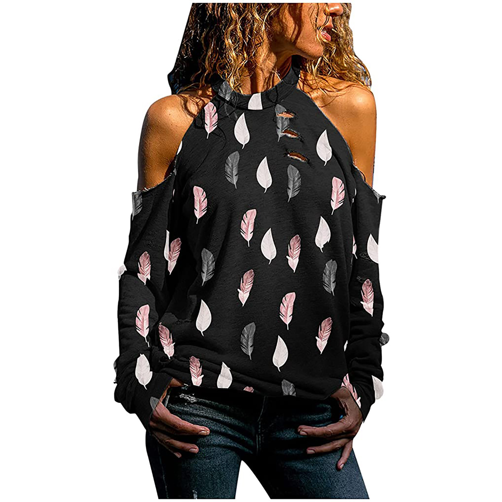 Title 2, Printed Halter Strapless Long Sleeve Casual Top