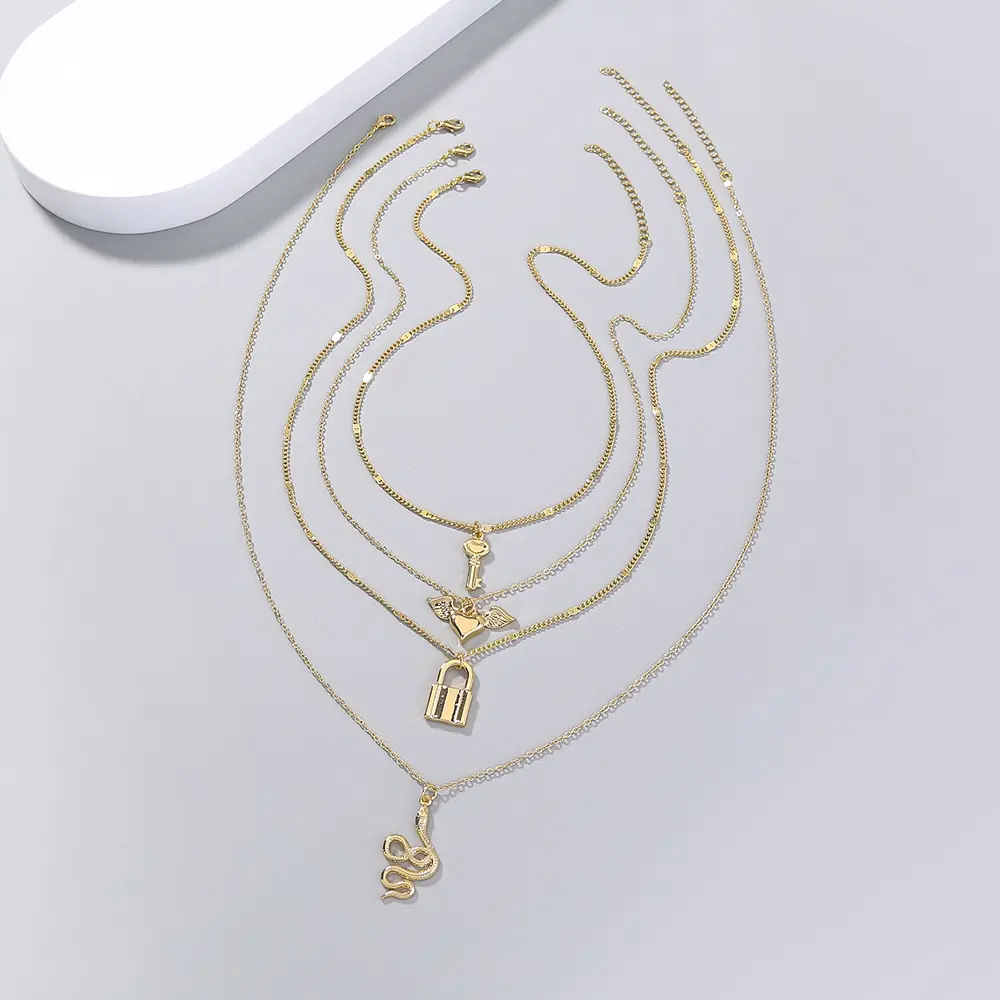 Four-layer alloy multi-pendant multi-layer necklace
