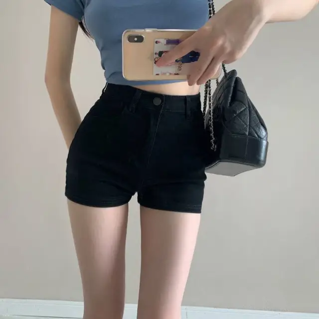 Summer Thin High Waist Slim Workwear Denim Shorts For Women Black - Shop at LoveMi