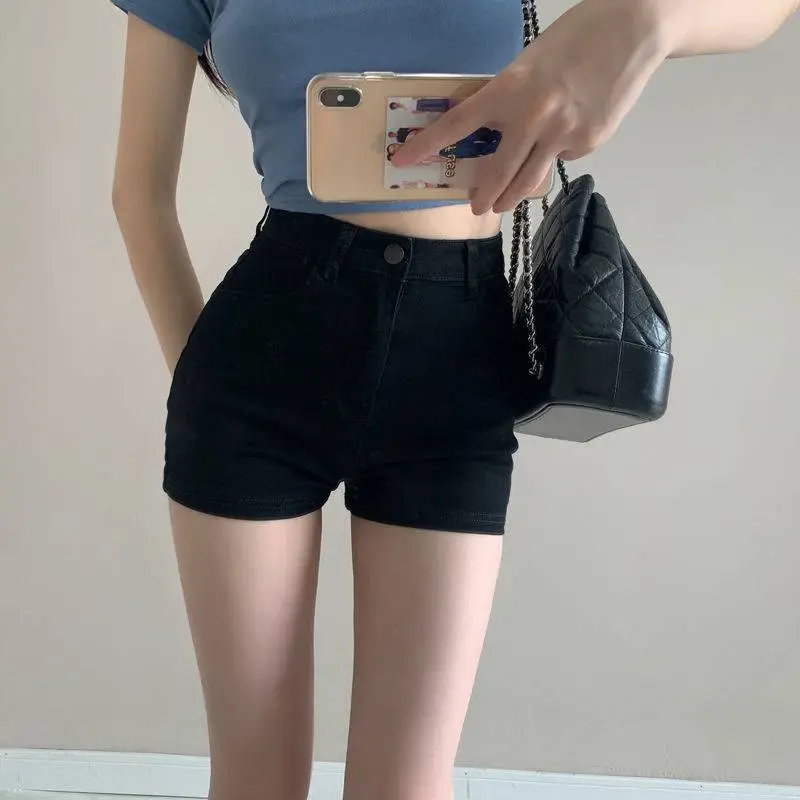 Summer Thin High Waist Slim Workwear Denim Shorts For Women - Black