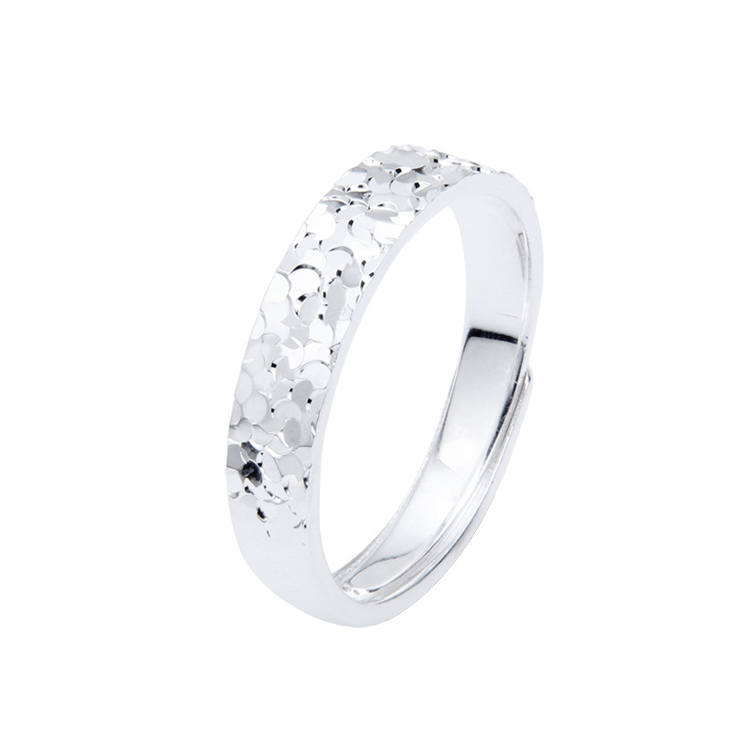 S9999 Solid Silver Ice Crack Open Ring For Women, Niche Fashion Sparkle Hammered Texture Pure Silver Adjustable Trendy Band