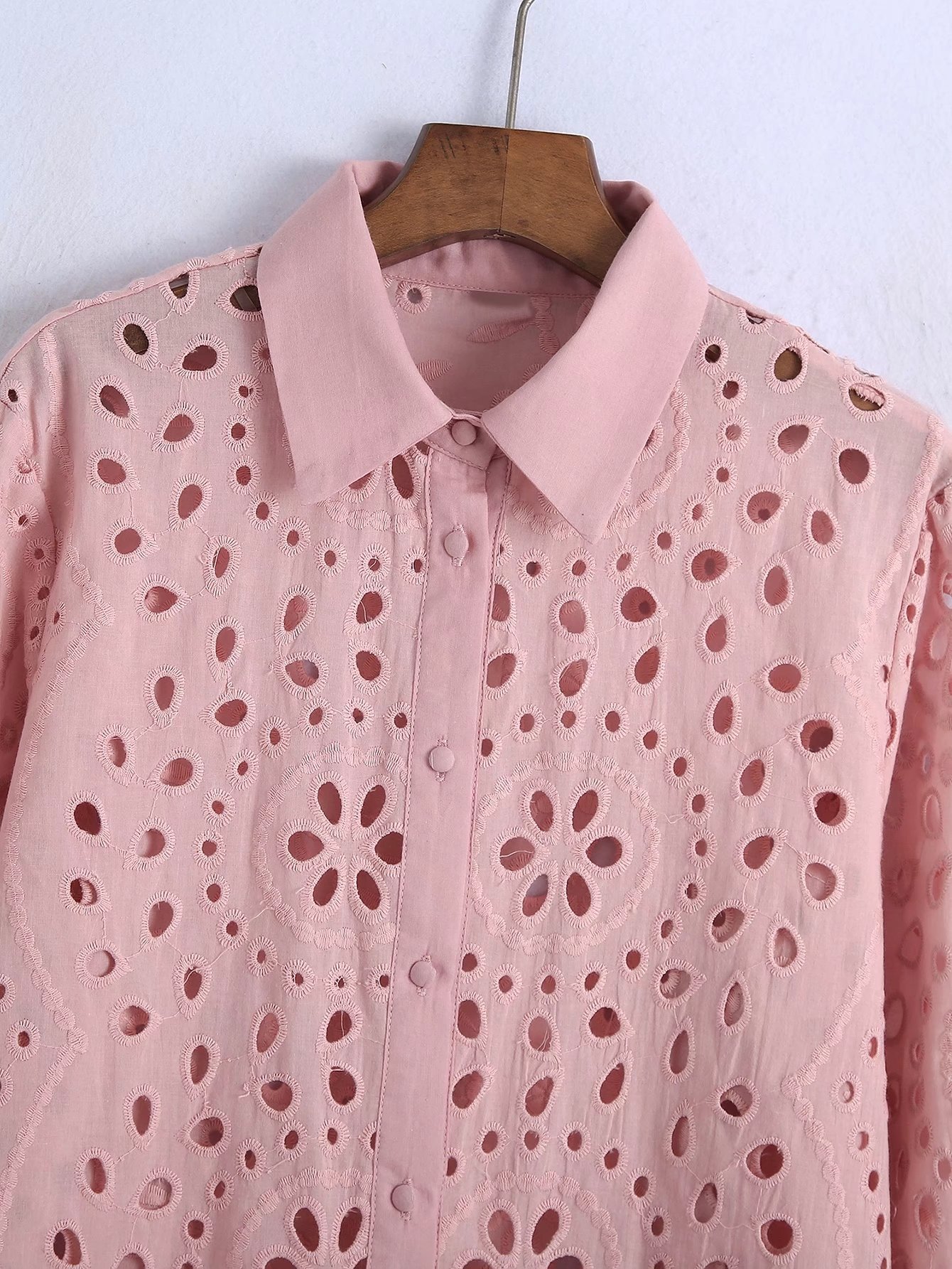 French Vintage Cutout Suit Collar Button Embroidery Shirt Long Sleeve Top