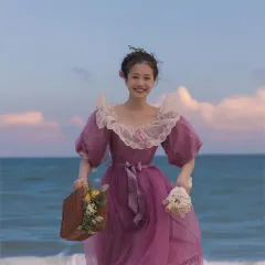 French Romantic Court Dress Girl - Purple - View 1