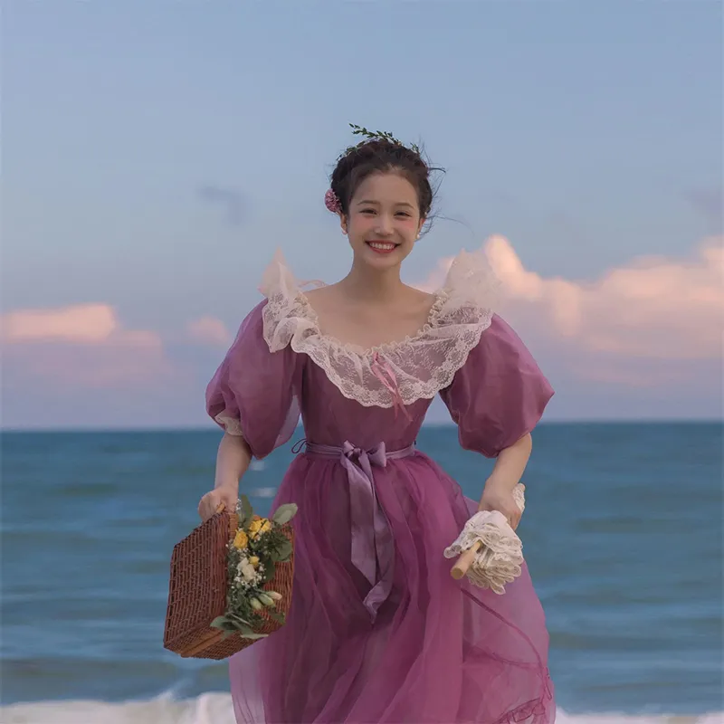 French Romantic Court Dress Girl - Purple