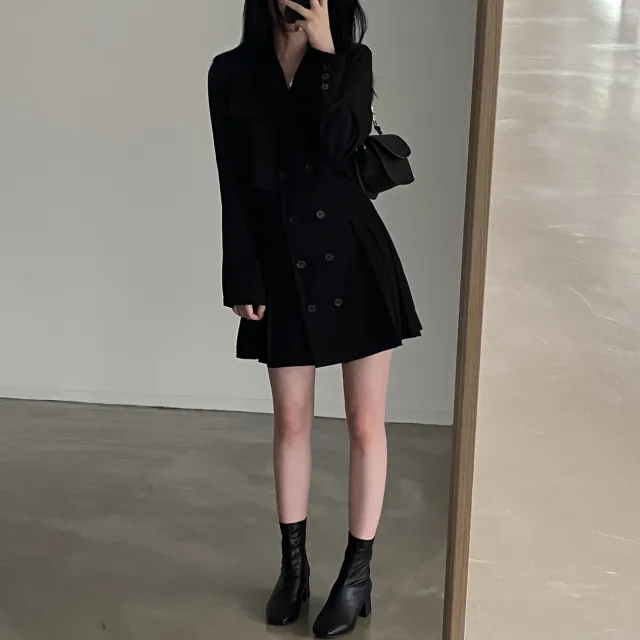 Suit Collar Slim Dress Black - Shop at LoveMi