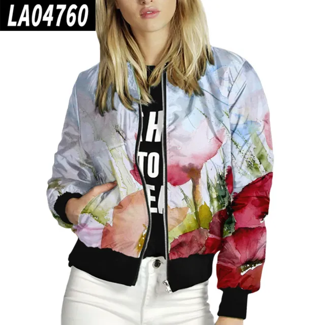 Women Stand Up Collar Baseball Uniform Floral Pattern La04760 - Shop at LoveMi