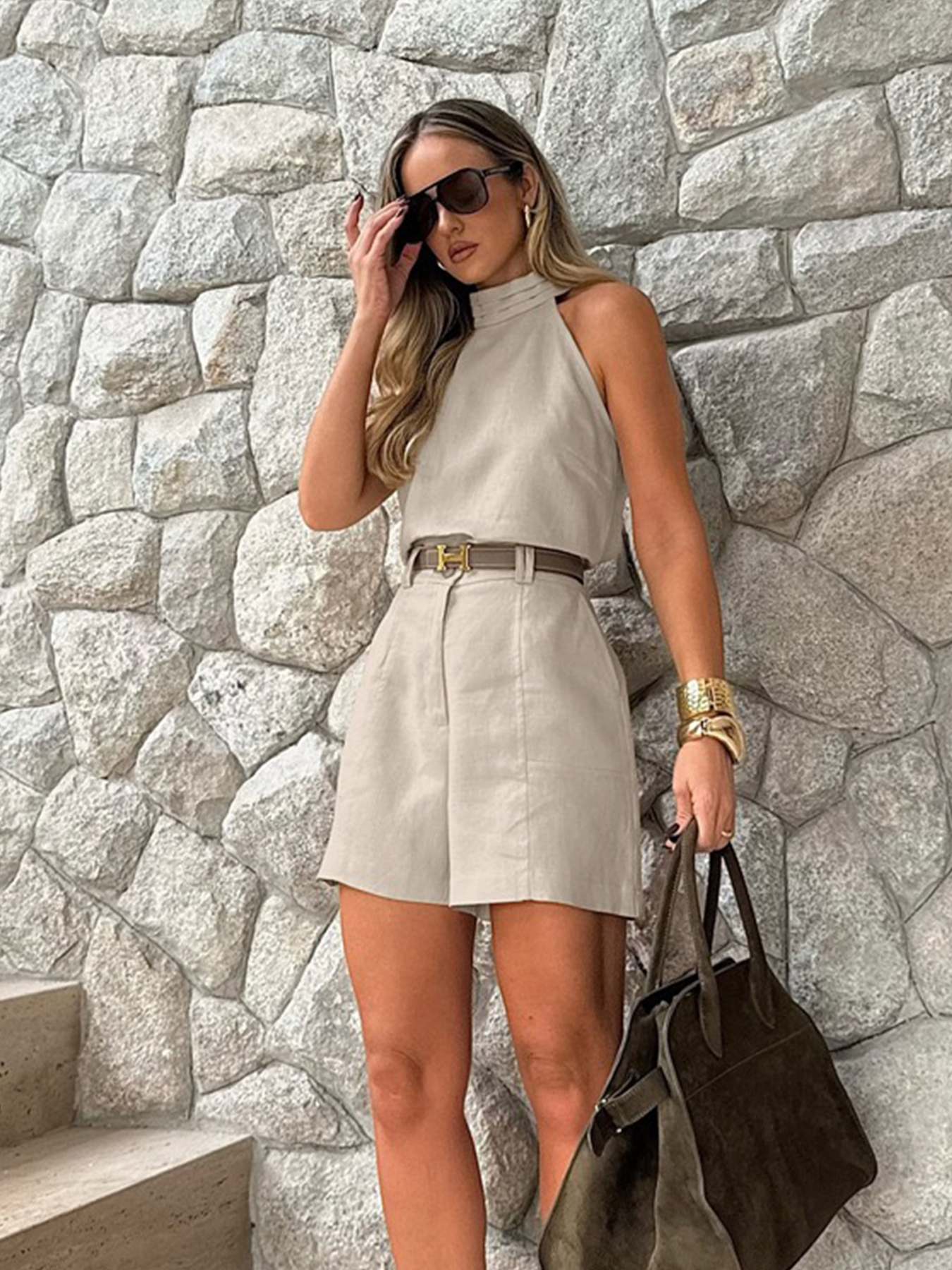 New Women's Elegant Two-piece Set Off Shoulder Sleeveless Top And High Waisted Shorts, Summer Women's Set — foto 6