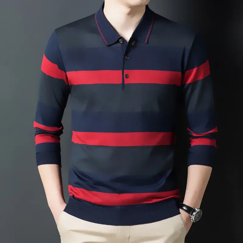 Striped Middle-aged Casual And Comfortable Trend Lapel Bottoming Shirt