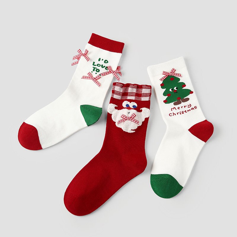 Christmas Stocking For Women Autumn And Winter Mid Calf Socks Home Wear Warm Long Socks Holiday Gift With Festive Designs Green Red White - Shop at LoveMi