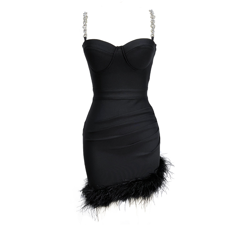 Title 5, Metal Strap Feather Bandage One-piece Dress