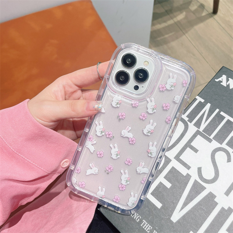 Sweet  Flower Rabbit Transparent Mobile Phone Case