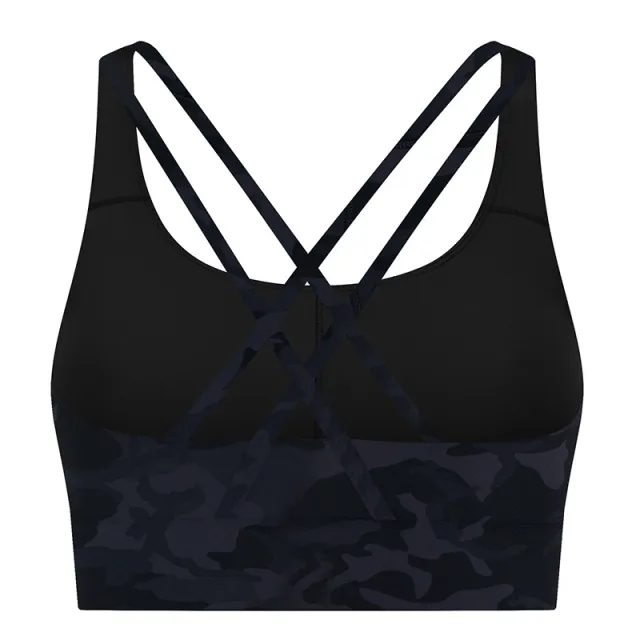 Yoga Bra Top Cross Shoulders Black Camouflage - Shop at LoveMi