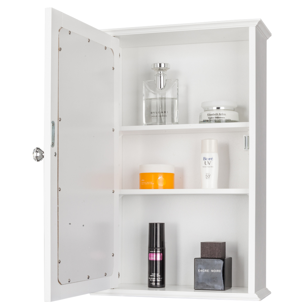 Single Door Mirror Indoor Bathroom Wall Mounted Cabinet Shelf White 3