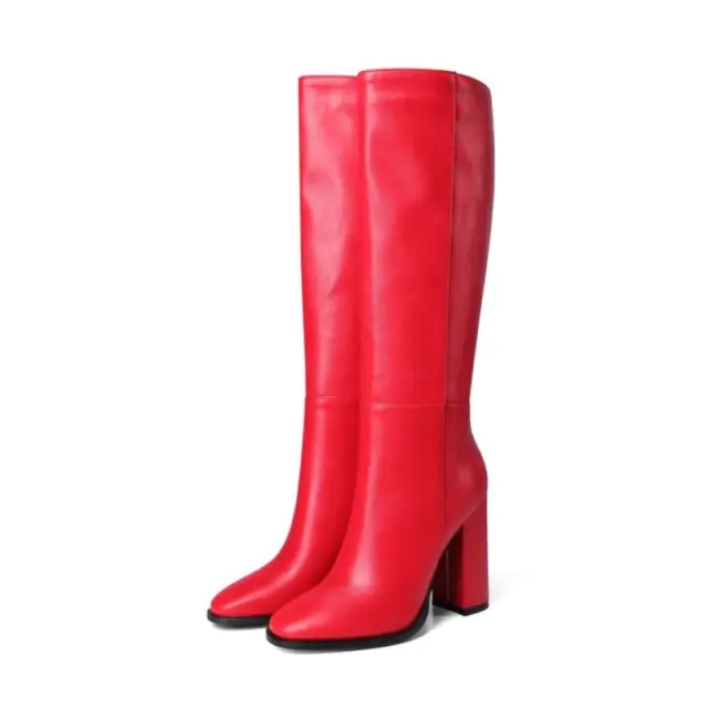 Women's Plus Size Zipper Leather All match Thick Heel Boots Red - Shop at LoveMi