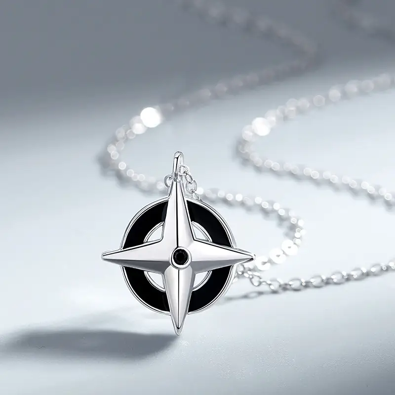 Sterling Silver Cross Necklace Men's Trendy Hip Hop Japanese Pendant