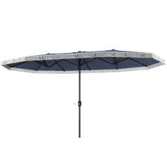 15ft Rectangle Patio Umbrella Extra Large Outdoor Umbrella With Fringe And Crank Handle, Dark Blue - Dark Blue - View 1