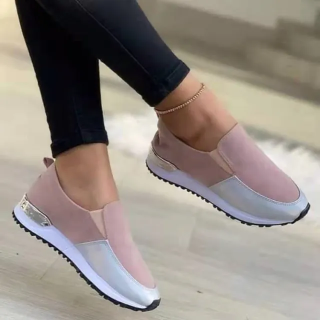 Ladies Low Top Round Toe Colorblock Plus Size Sneakers Pink - Shop at LoveMi
