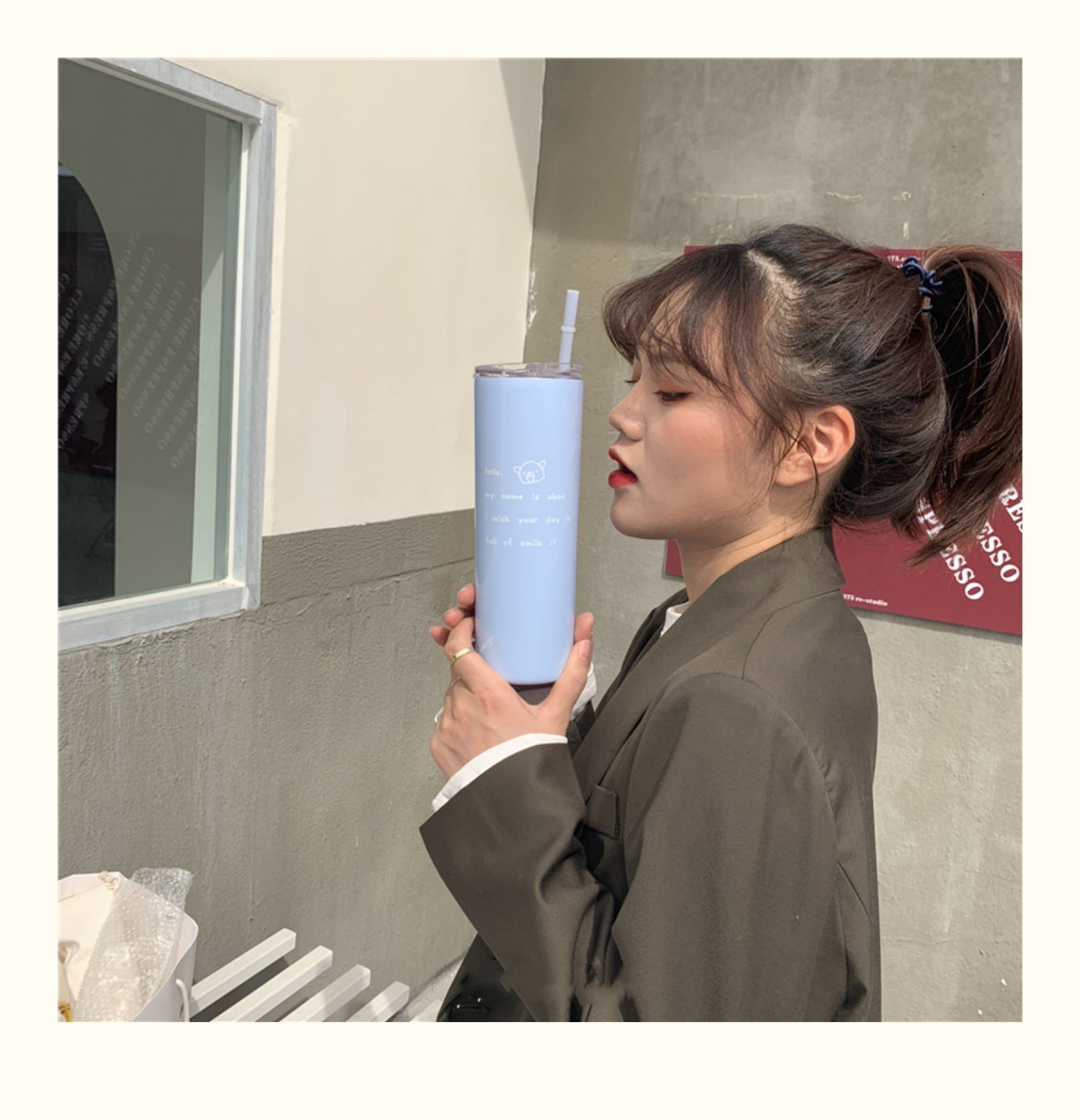 Large-capacity Stainless Steel Coffee Cup With Cold Insulation Straw