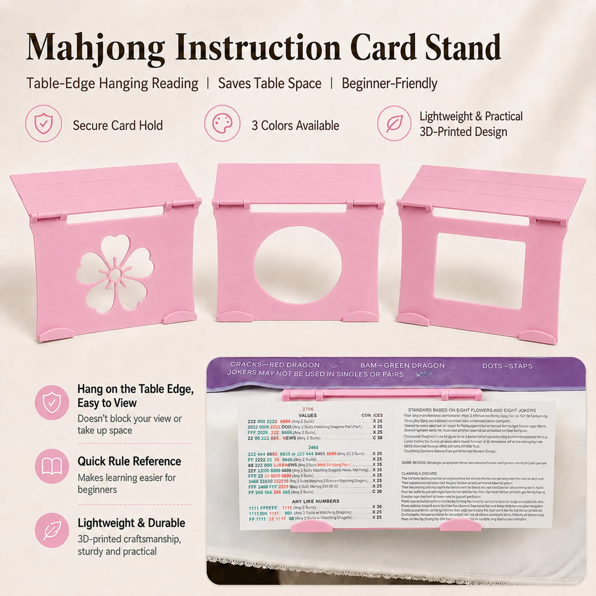 Foldable American Mahjong Instruction Card Stand, Table
