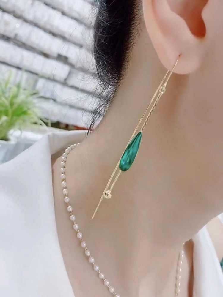 Title 4, Long Green Water Drop Crystal Earline